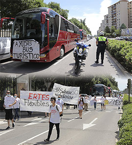 Protesta del sector del transporte discrecional y turístico de viajeros en Castelló