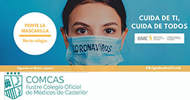 El Colegio de Médicos de Castellón defiende el uso obligatorio de la mascarilla hasta que se encuentre una vacuna para la COVID 19