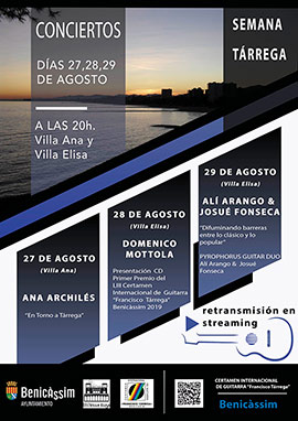 Benicàssim recordará a Francisco Tárrega con tres conciertos los días 27, 28 y 29 de agosto
