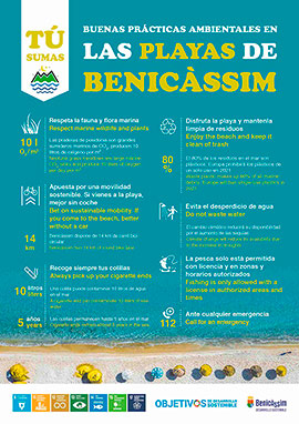 La concejalía de Desarrollo Sostenible de Benicàssim difunde un cartel sobre las buenas prácticas ambientales en la playa
