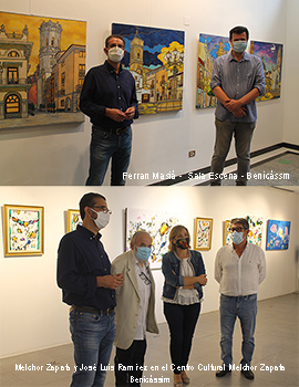 Inauguración de dos exposiciones en Benicàssim:  La exposición de Ferran Masià en la Sala Escena y la exposición de Melchor Zapata y José Luis Ramírez en el Centro Cultural Melchor Zapata