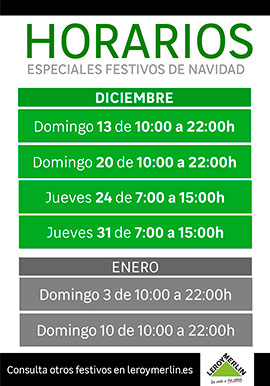 Días festivos abiertos y horario Leroy Merln Castellón