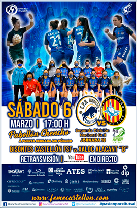 Bisontes Castellón FSF recibe el sábado 6 de marzo, al Xaloc Alacant FS ´´B´´