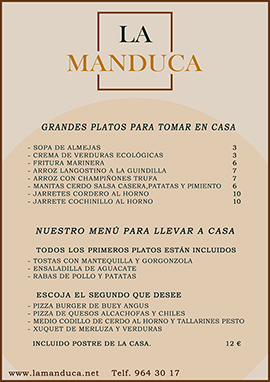 Menús y platos de comida para llevar a casa de La Manduca