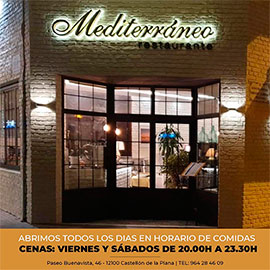 El Restaurante Mediterráneo también en cenas de viernes y sábado