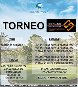 Abierta Inscripción Circuito Mediterráneo Golf 2020-2021 Trofeo Soriano Construcciones Sábado 29 de enero