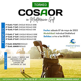 Próximo cierre inscripciones Trofeo COSAOR. Abierta Inscripción Torneo Benéfico 50º Aniversario Construcciones Lluch-Monterde, sábado 14 de mayo