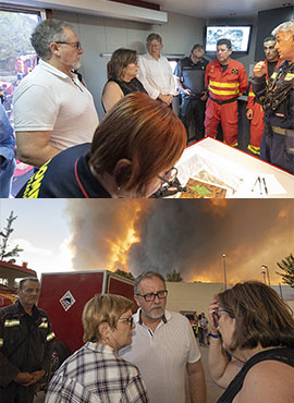 El presidente de la Diputación de Castellón, José Martí,  y el presidente de la Generalitat, Ximo Puig en la reunión de coordinación de Bombers en Bejís