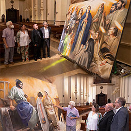 La colocación de los dos últimos cuadros de Traver Calzada completa el retablo de Santa María financiado por la Diputación de Castellón
