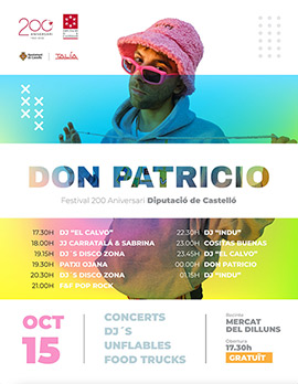 Festival gratuito con Don Patricio como cabeza de cartel, el sábado 15 de octubre