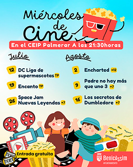 Benicàssim programa cartelera de cine  para toda la familia los miércoles  en el CEIP Palmerar