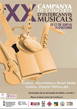 Concierto  de la Coral Vicent Ripollés junto con la Coral Polifónica Sant Pere el próximo 22 de septiembre en el Real Casino Antiguo