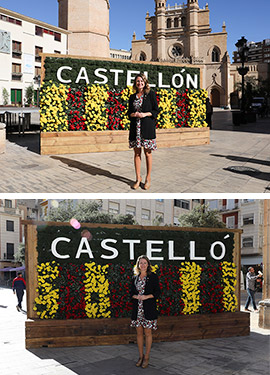 La Plaza Mayor de Castellón luce nueva imagen con la instalación de un nuevo tapiz floral con la doble denominación de la ciudad