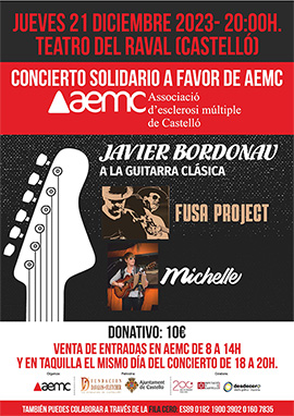 Concierto solidario a beneficio de AEMC, jueves 21 de diciembre en el Teatro del Raval de Castelló