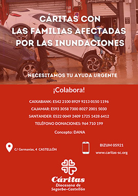 Cáritas Diocesana de Segorbe-Castellón se solidariza con las personas y familias afectadas por las graves inundaciones