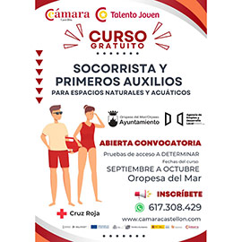 Oropesa del Mar impulsa un curso gratuito de socorrismo para jóvenes en colaboración con la Cámara de Comercio de Castellón y Cruz Roja