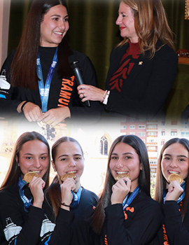 La alcaldesa de Castellón recibe al equipo juvenil del Club Gimnàstica Tramuntana tras proclamarse campeón nacional en Base de conjuntos de gimnasia rítmica