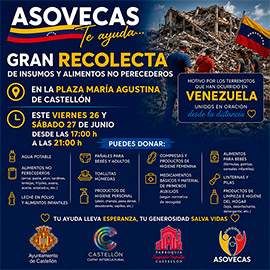 El Ayuntamiento y ASOVECAS organizan una recolecta solidaria de alimentos destinada a los afectados por los terremotos en Venezuela