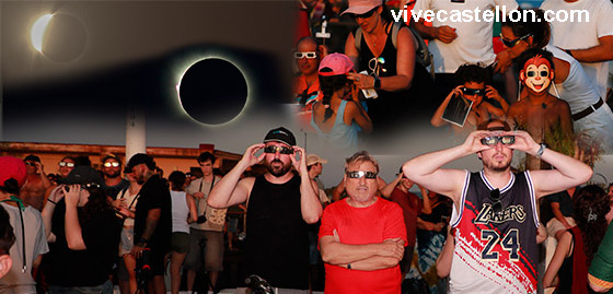 Miles de personas viven un momento histórico contemplando el eclipse total de sol en la playas de Castellón