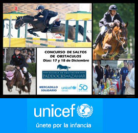 Concurso de saltos de obstáculos de hípica. Mercadillo solidario  de UNICEF