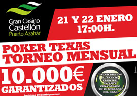Aterriza el IV gran torneo mensual Gran Casino Castellón en enero