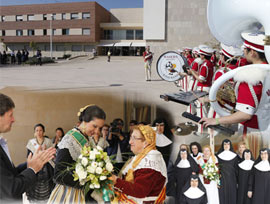 Visita de la reina de las fiestas y su corte de honor al hogar de Ancianos de Ntra. Sra. del Lledó