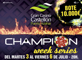 Julio arranca con la Champion Week series de poker en el Gran Casino Castellón