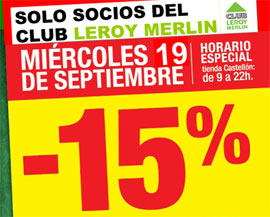 15% de descuento el miércoles 19 de septiembre para los socios de Club Leroy Merlin