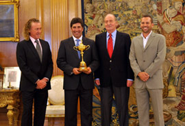Su Majestad el Rey D. Juan Carlos I ha recibido en audiencia a José Mari Olazábal, Miguel Ángel Jiménez y Sergio García
