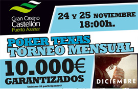 Leiva y el gran torneo mensual de noviembre este fin de semana en el Gran Casino Castellón