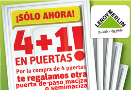 Promoción 4 + 1 de puertas de paso en Leroy Merlín