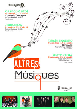 Teresa Salgueiro, Quattrofonia, Brodas Bros y Jérez-Texas, cartel del Ciclo Altres Músiques en Benicàssim